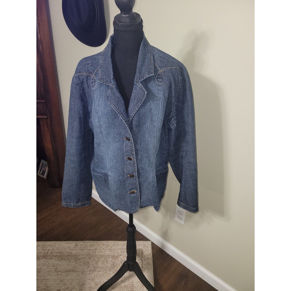 The Blues‎ Plus Womens Denim Blazer Jacket Blue Western cowgirl Stretch Size 1X